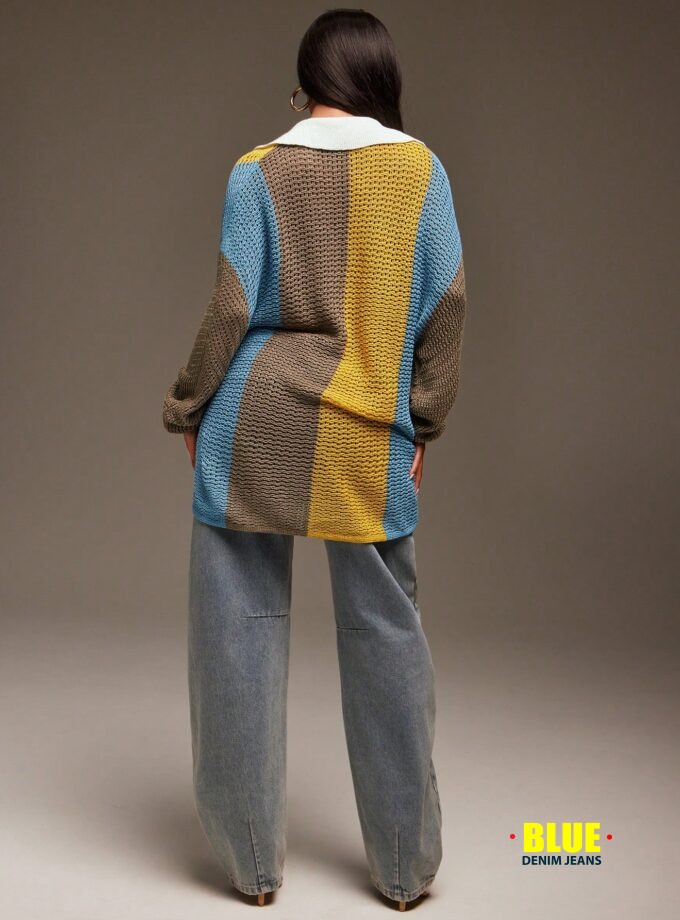 Denimoi Oversized Stripe Knit Top Long Sleeve Streetwear