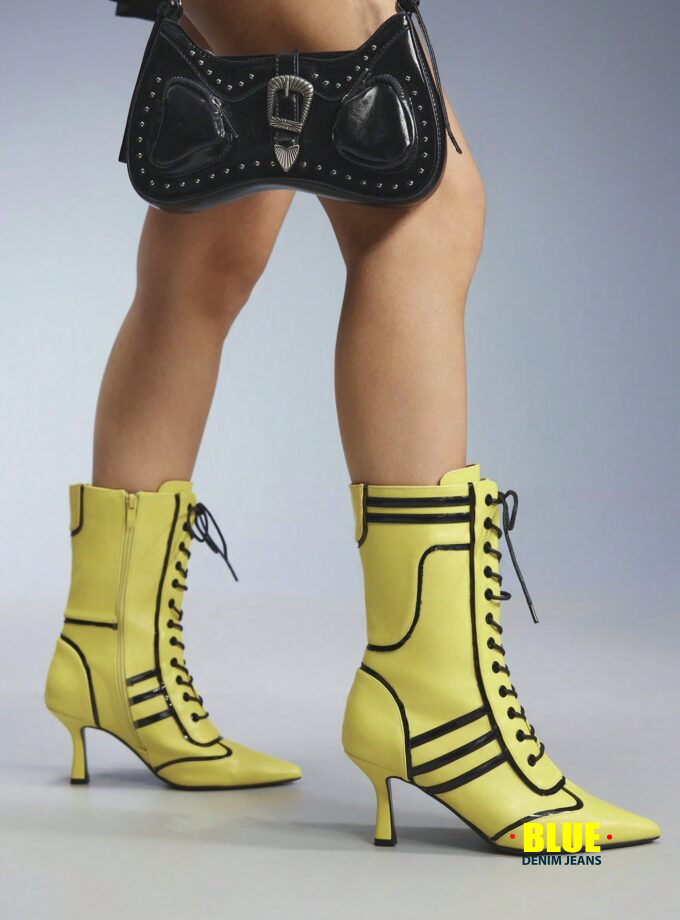 CUCCOO Women's Black & White Lace-Up Knee-High Boots