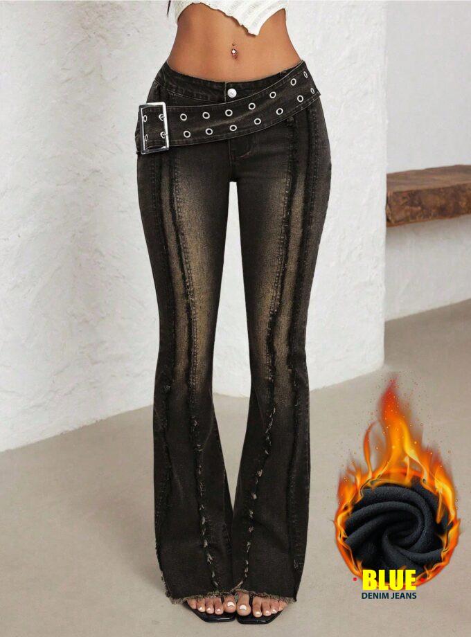 Jeanoix Women's Flare Leg Jeans with Sun Eyelet Waist