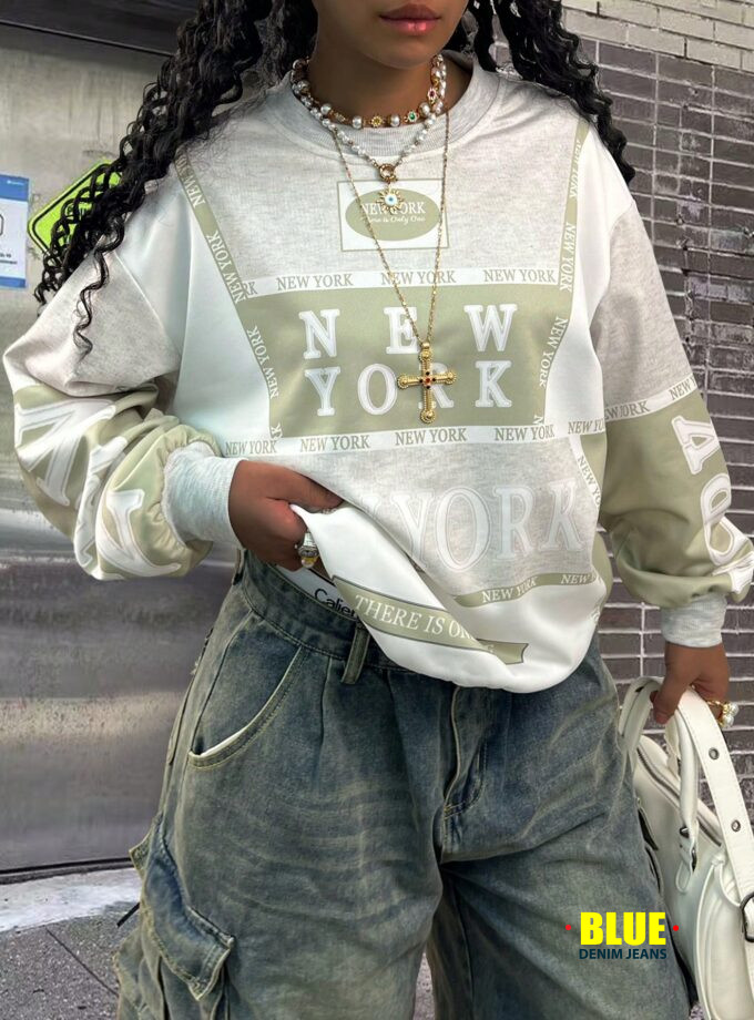 Rovax Women's Contrast Crew Neck Long Sleeve Crop Top