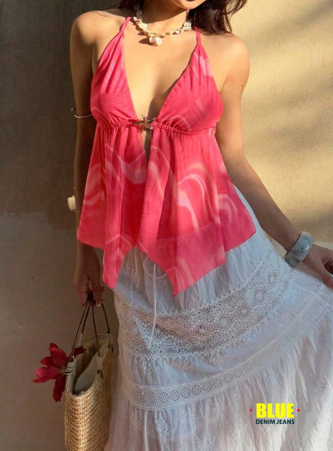 Sunnyshic Women's Sexy Fashion Halter Tie-Dye Tank Top