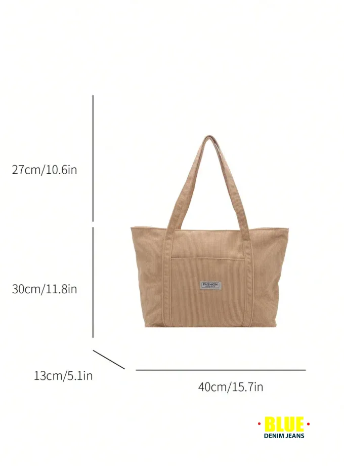 1pc Khaki Fleece Tote Bag, Large Capacity, Fashionable Minimalist Design, Women Shoulder Bag, Winter