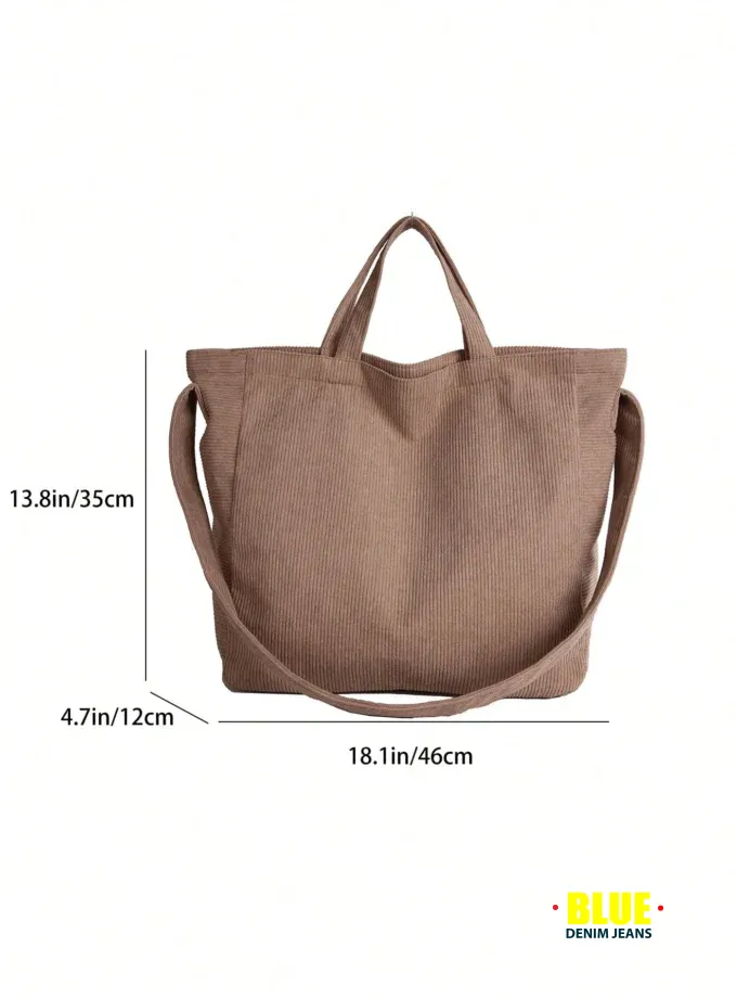 1pc Khaki Corduroy Tote Bag, Large Capacity, Solid Color, Fashion Minimalist Design, Women Handbag With Shoulder Strap, Suitable For Winter