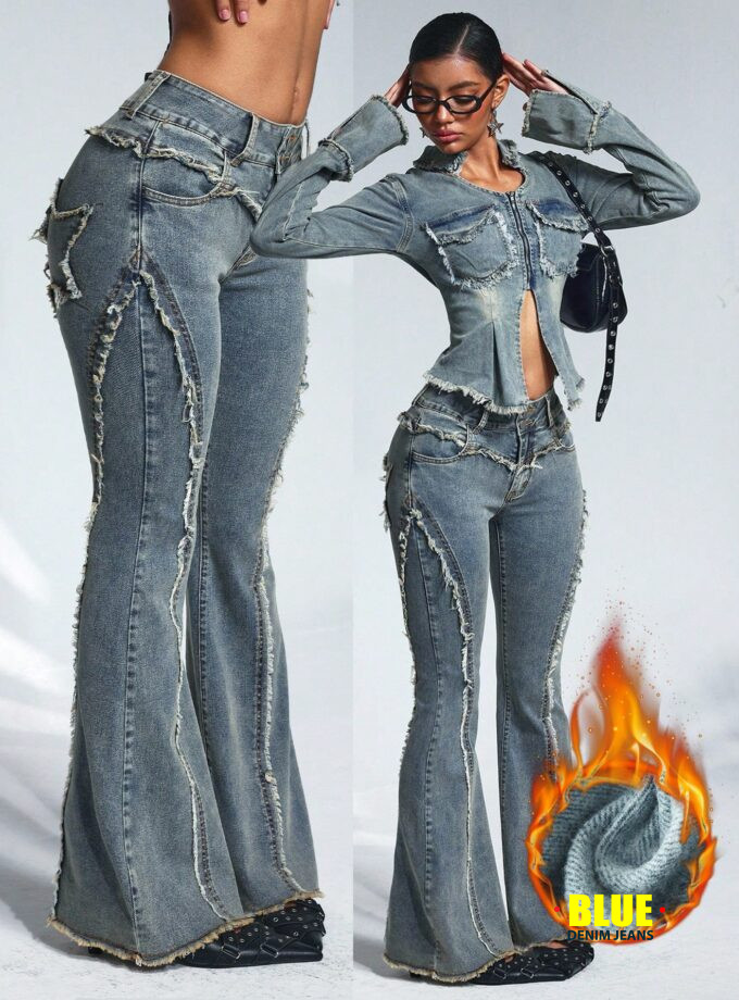 Jeanoix Plus Size Thermal Flared Jeans for Women