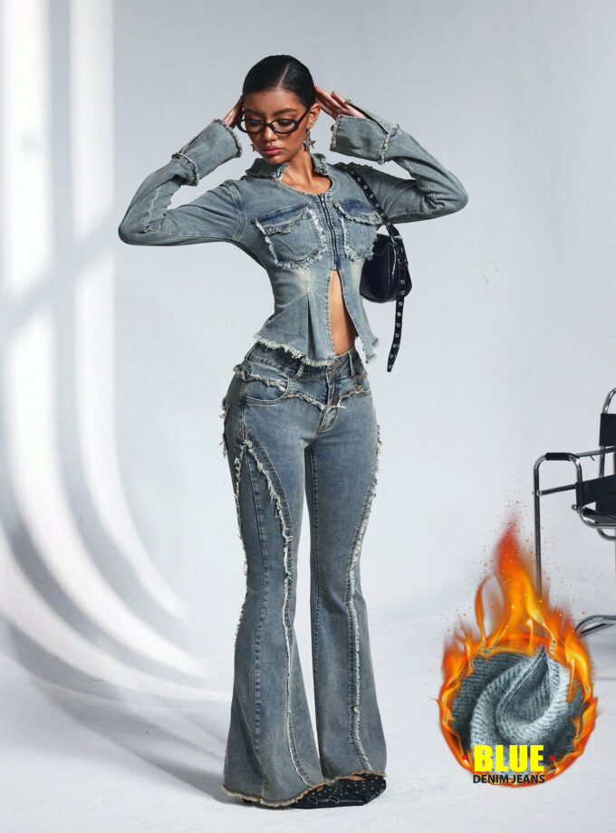 Jeanoix Plus Size Thermal Flared Jeans for Women