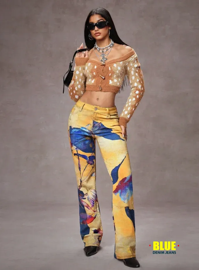 Jeanoix Women's Slim Flare Jeans with Button Pockets