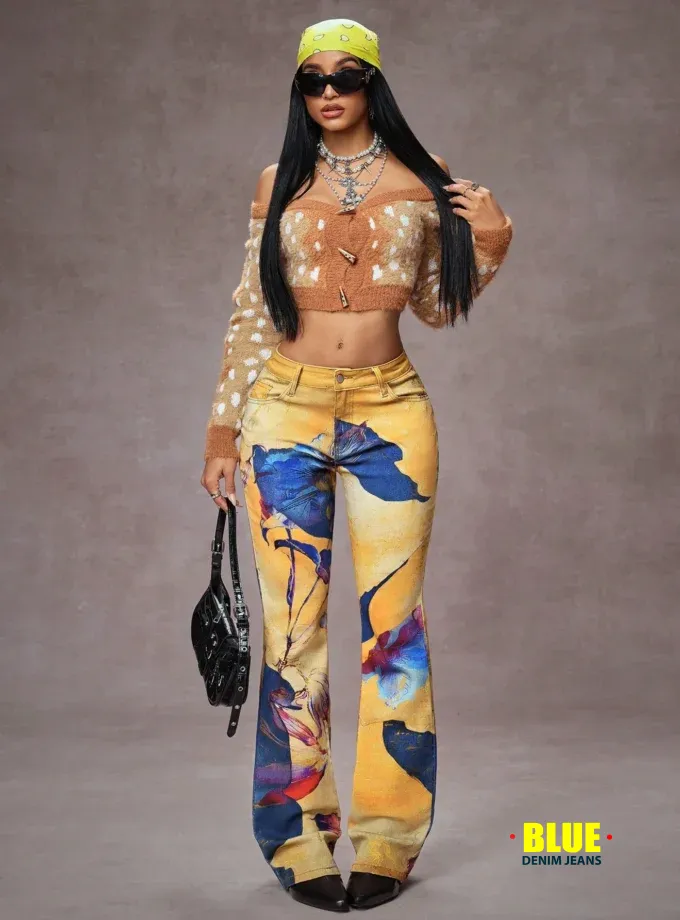 Jeanoix Women's Slim Flare Jeans with Button Pockets