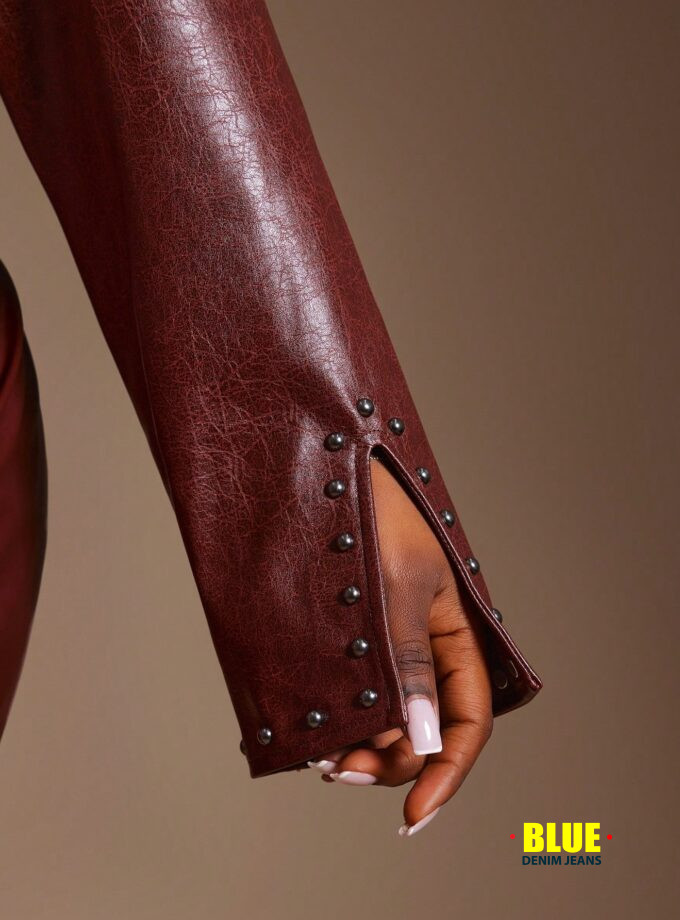 SHEIN SXY Plus Size Wine Red Leather Jacket for Women