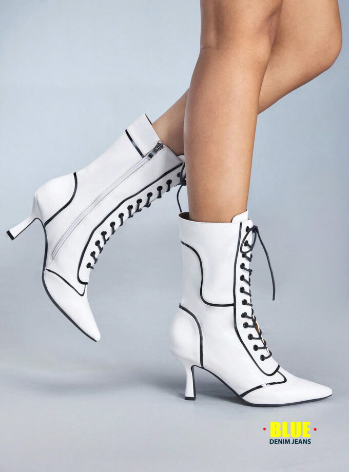 CUCCOO Women's Color Block Knee-High Lace-Up Boots