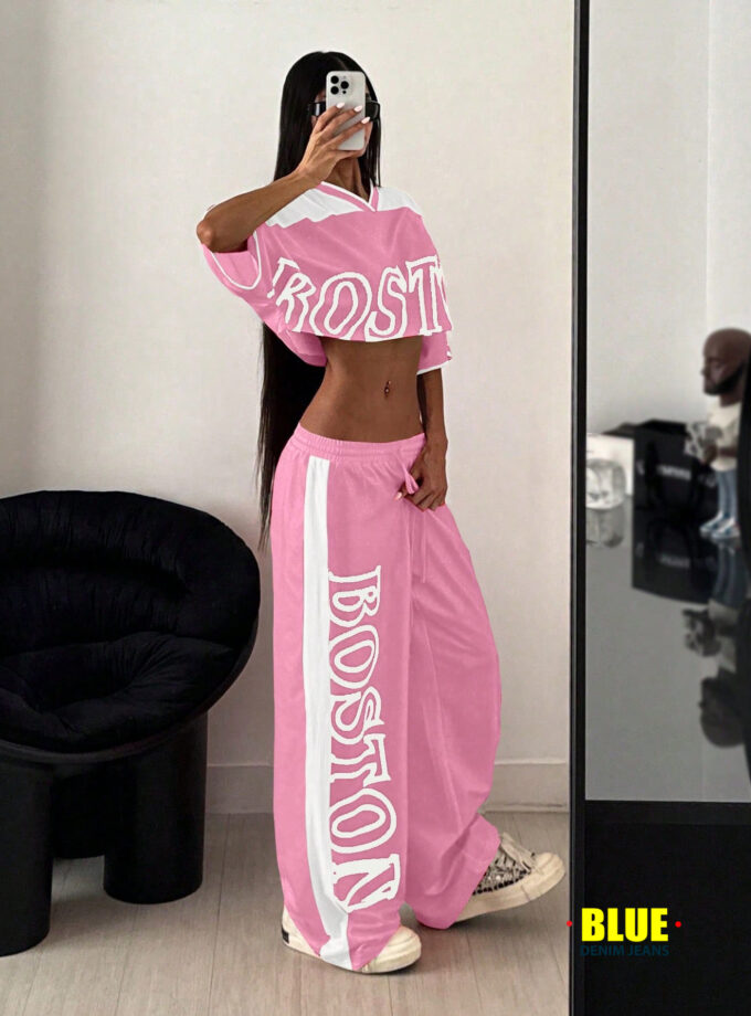 StreetHx Women's Printed Crop Top & Sweatpants Set