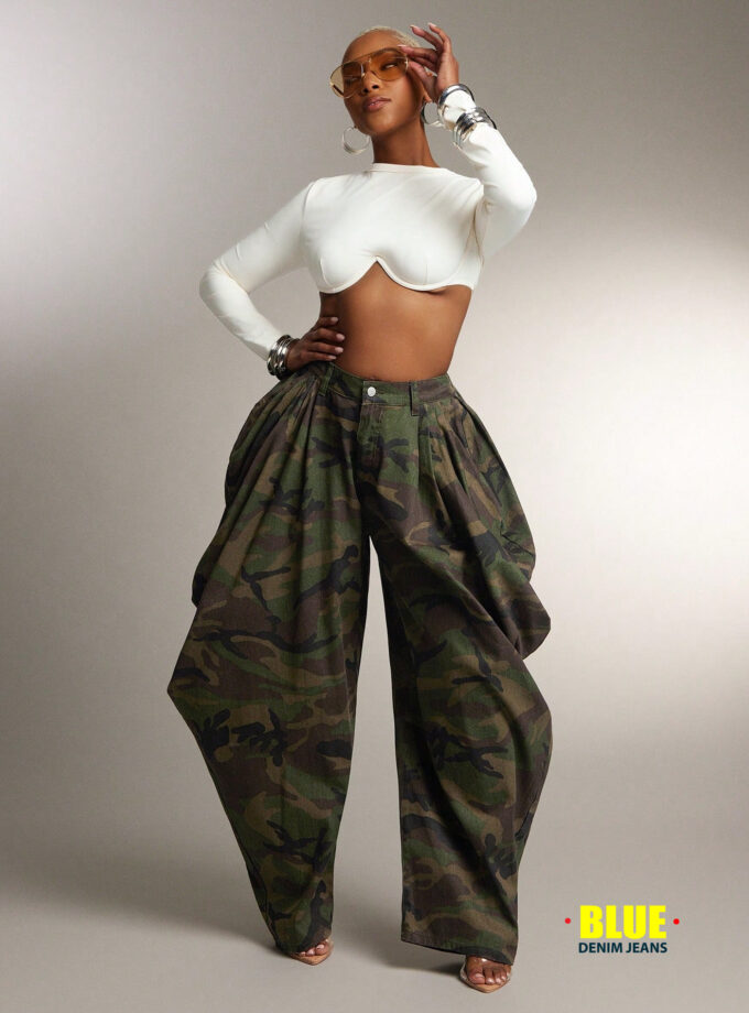 Denimoi Women's Fashion Camouflage Print Flared Leg Jeans