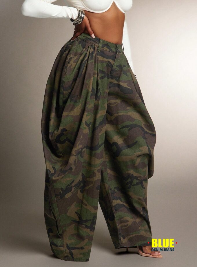 Denimoi Women's Fashion Camouflage Print Flared Leg Jeans