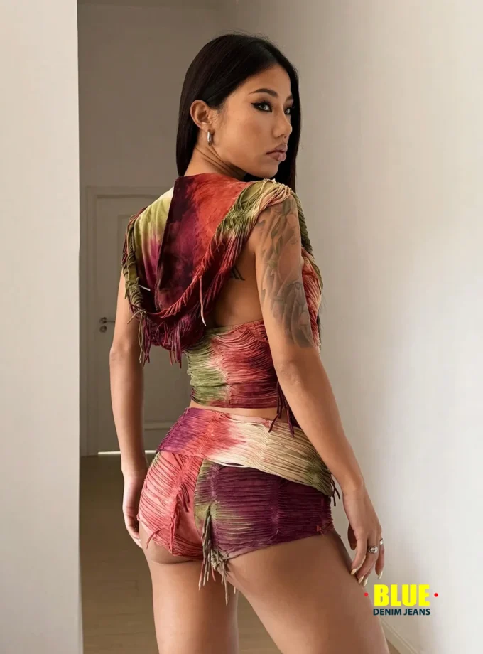 StreetHx Women's Punk Tie-Dye Hooded Top & Shorts Set