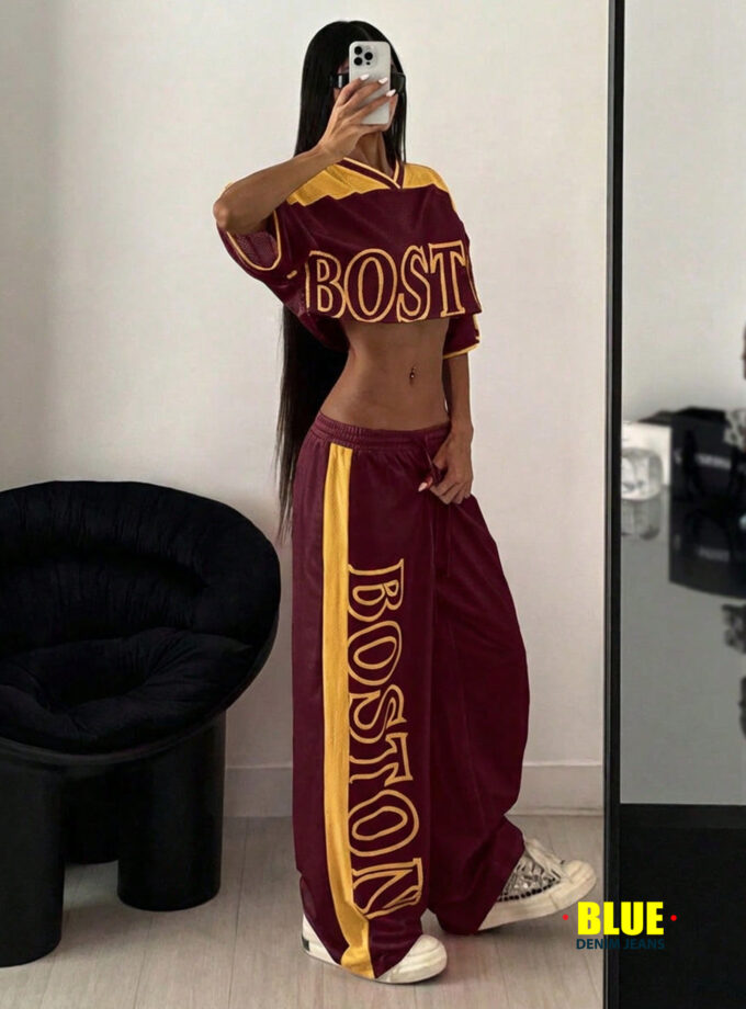 StreetHx Women's Printed Crop Top & Sweatpants Set