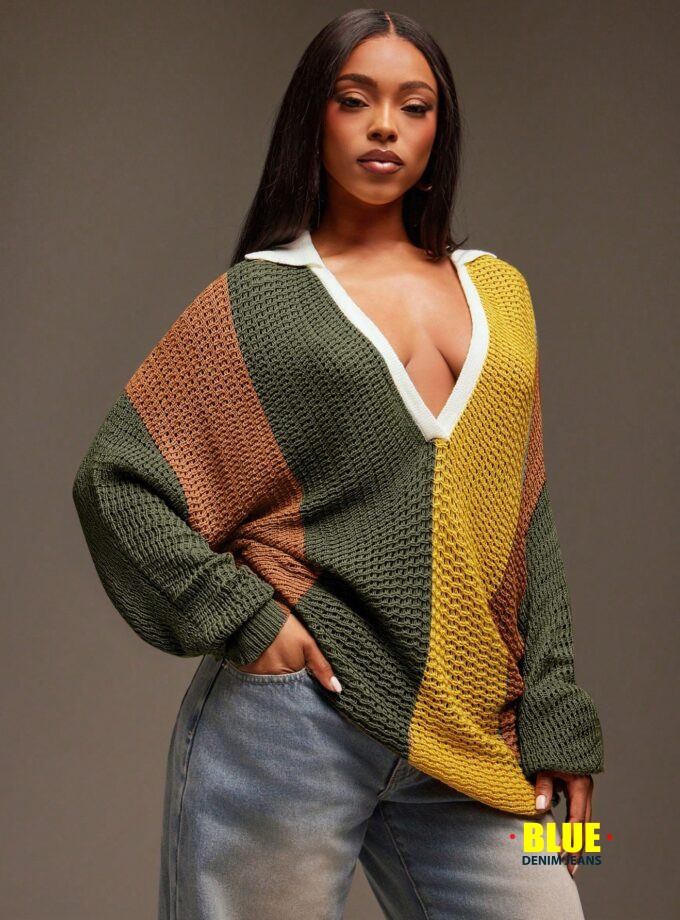 Denimoi Oversized Stripe Knit Top Long Sleeve Streetwear