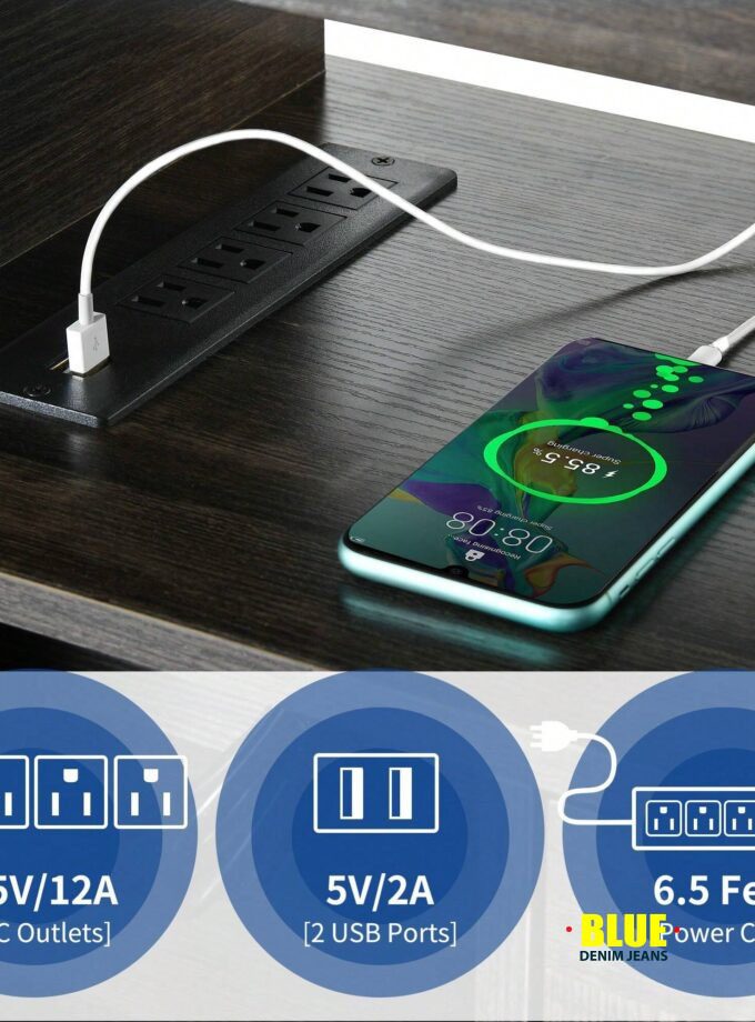 LocalFarmhouse TV Stand For 65 Inch With Power Outlets Mid Century Modern Wood TV Table Media Console With Storage Cabinet And Open Shelves For Living Room Bedroom, Dark Grey