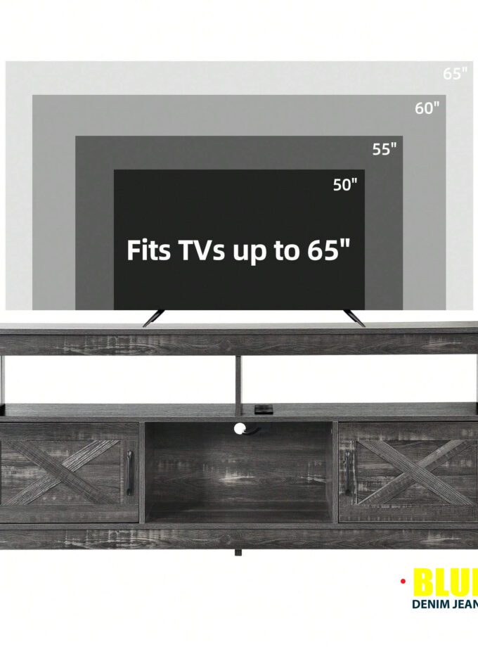 LocalFarmhouse TV Stand For 65 Inch With Power Outlets Mid Century Modern Wood TV Table Media Console With Storage Cabinet And Open Shelves For Living Room Bedroom, Dark Grey