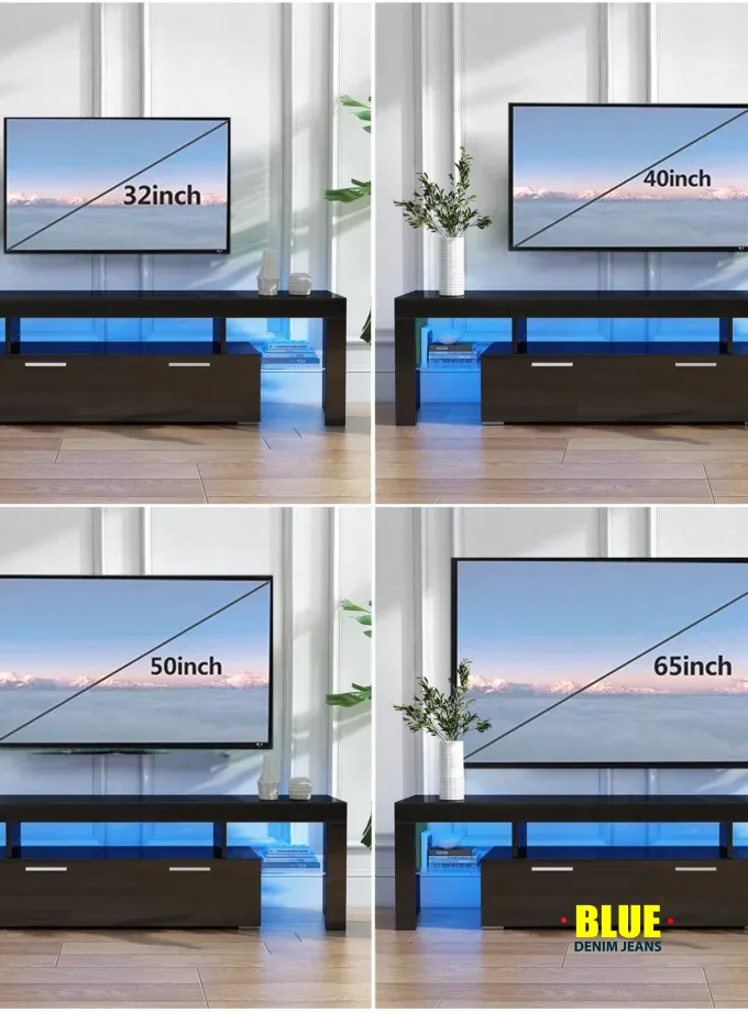 LocalTV Stand For TV Up To 70"e;, Living Room Entertainment Center With RGB LED Lights And Storage Shelves Furniture, White High Gloss TV Cabinet Console Table