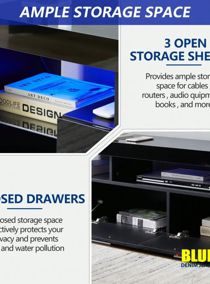 LocalTV Stand For TV Up To 70"e;, Living Room Entertainment Center With RGB LED Lights And Storage Shelves Furniture, White High Gloss TV Cabinet Console Table