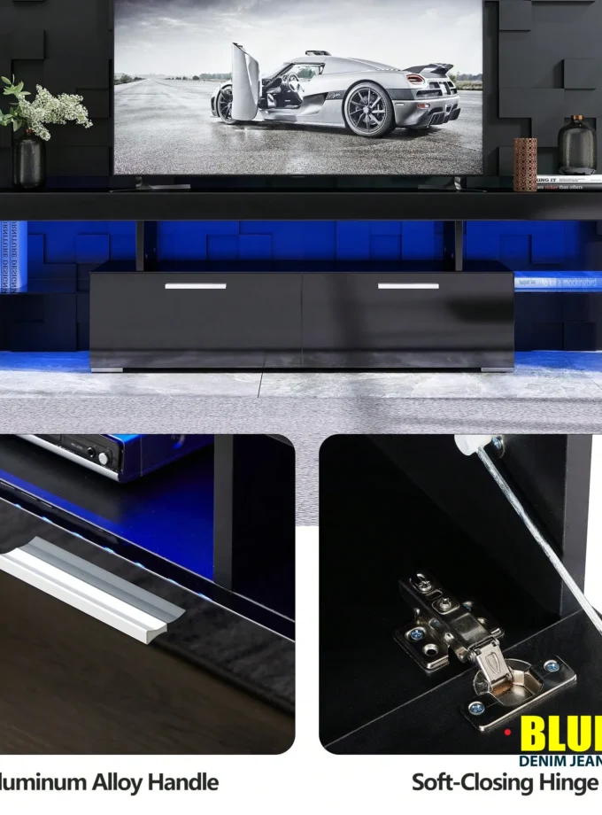 LocalTV Stand For TV Up To 70"e;, Living Room Entertainment Center With RGB LED Lights And Storage Shelves Furniture, White High Gloss TV Cabinet Console Table