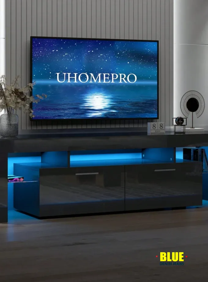 LocalTV Stand For TV Up To 70"e;, Living Room Entertainment Center With RGB LED Lights And Storage Shelves Furniture, White High Gloss TV Cabinet Console Table