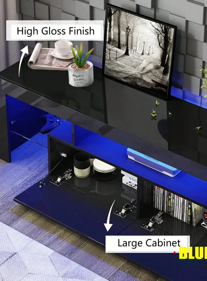 LocalTV Stand For TV Up To 70"e;, Living Room Entertainment Center With RGB LED Lights And Storage Shelves Furniture, White High Gloss TV Cabinet Console Table