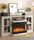 LocalFurniwell Fireplace TV Stand For TVs Up To 65&quote; 3-Sided Glass Modern Media Entertainment Center With Cabniet Storage Adjustable Flame Color