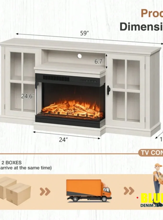 LocalFurniwell Fireplace TV Stand For TVs Up To 65"e; 3-Sided Glass Modern Media Entertainment Center With Cabniet Storage Adjustable Flame Color