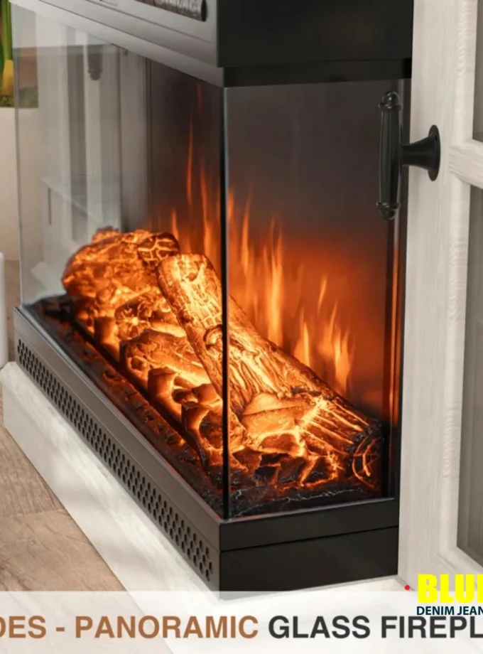 LocalFurniwell Fireplace TV Stand For TVs Up To 65"e; 3-Sided Glass Modern Media Entertainment Center With Cabniet Storage Adjustable Flame Color