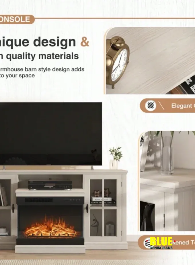 LocalFurniwell Fireplace TV Stand For TVs Up To 65"e; 3-Sided Glass Modern Media Entertainment Center With Cabniet Storage Adjustable Flame Color