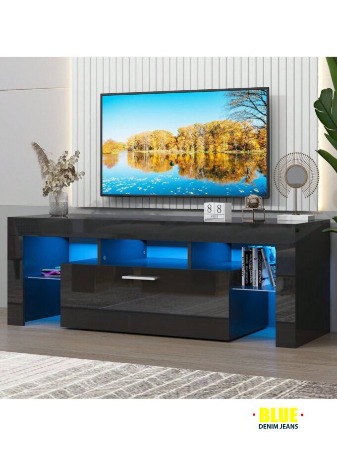 LocalTV Stand For TV Up To 70"e;, Living Room Entertainment Center With RGB LED Lights And Storage Shelves Furniture, White High Gloss TV Cabinet Console Table