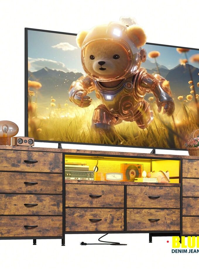 LocalEnHomee Fits 75"e; TV Stand Dresser For 65 70 75 Inch TV 63"e; W Dresser TV Stand For Bedroom With LED Lights & Power Outlets & 12 Drawers Dresser For Bedroom Long Fabric Dresser Entertainment Center, Room Decor, Home Decor