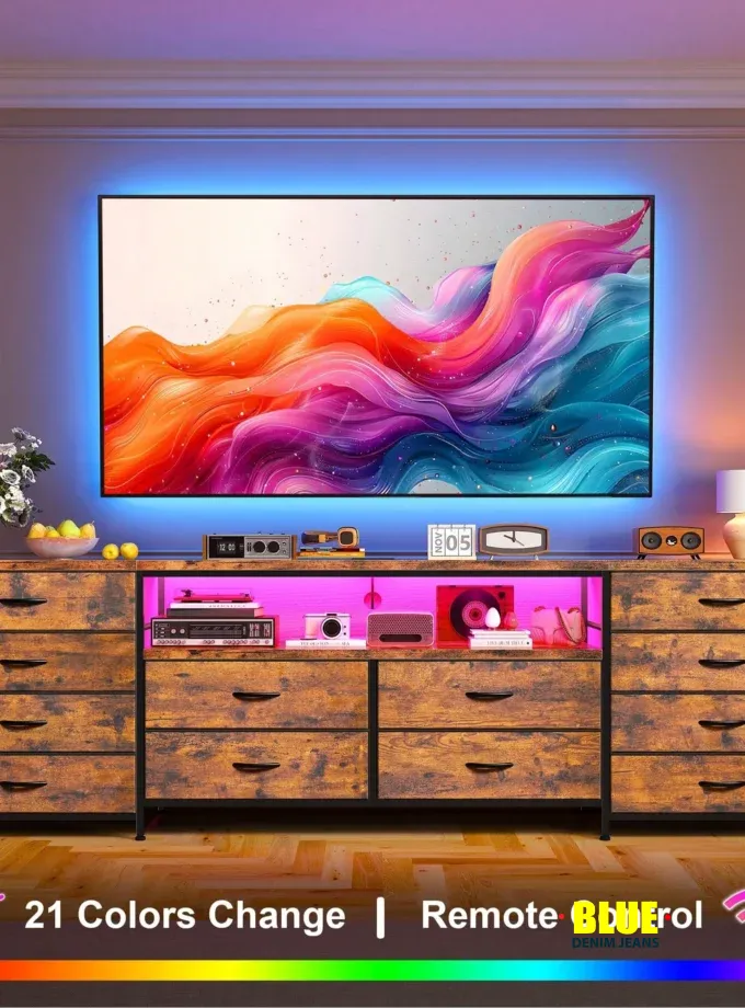 LocalEnHomee Fits 75"e; TV Stand Dresser For 65 70 75 Inch TV 63"e; W Dresser TV Stand For Bedroom With LED Lights & Power Outlets & 12 Drawers Dresser For Bedroom Long Fabric Dresser Entertainment Center, Room Decor, Home Decor