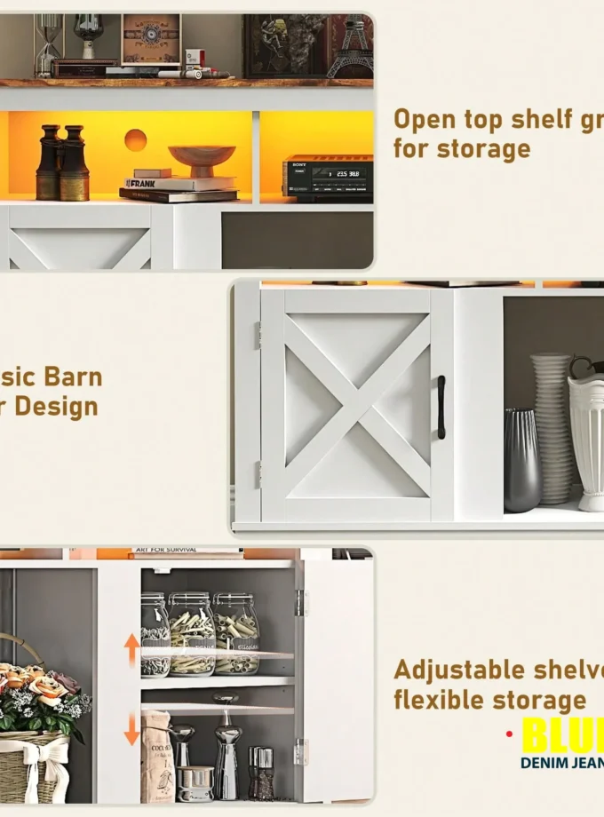 LocalFarmhouse TV Stand For 70/75/80 Inch TV, 32"e;Tall Entertainment Center W/USB Charger LED Light, Large Media Console Cabinet W/Barn Doors Adjustable Shelves For Living Room