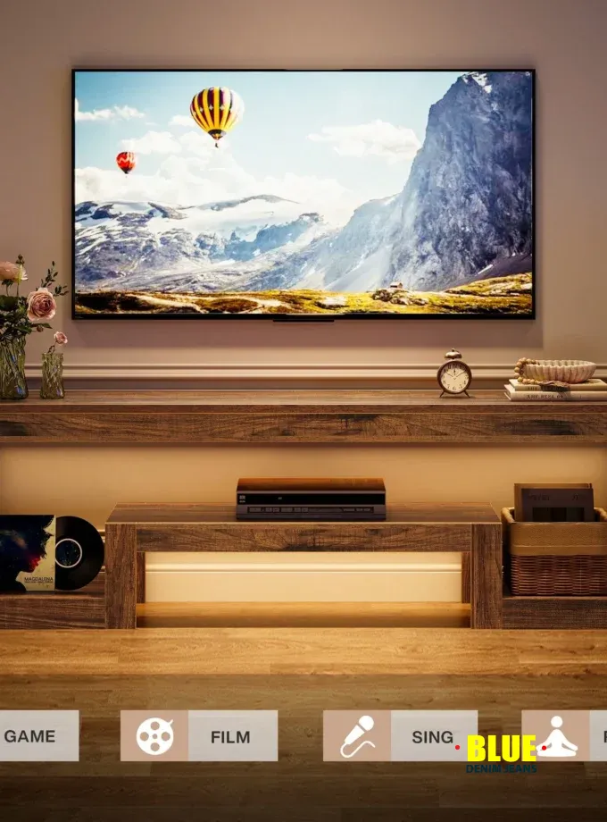 LocalTribesigns 63-Inch TV Stand For 55/60/65-Inch TVs, Farmhouse Entertainment Center With Open Storage Shelves, Rustic Brown Television Console For Living Room, Bedroom