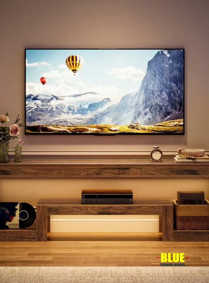 LocalTribesigns 63-Inch TV Stand For 55/60/65-Inch TVs, Farmhouse Entertainment Center With Open Storage Shelves, Rustic Brown Television Console For Living Room, Bedroom