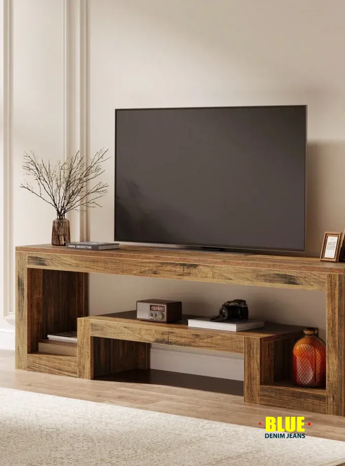 LocalTribesigns 63-Inch TV Stand For 55/60/65-Inch TVs, Farmhouse Entertainment Center With Open Storage Shelves, Rustic Brown Television Console For Living Room, Bedroom