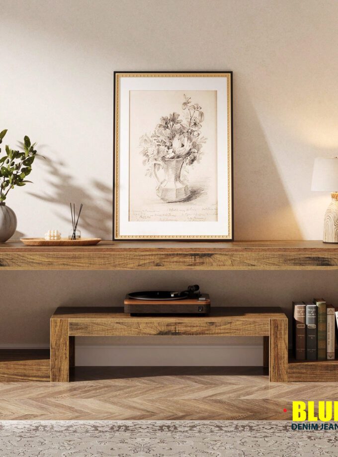 LocalTribesigns 63-Inch TV Stand For 55/60/65-Inch TVs, Farmhouse Entertainment Center With Open Storage Shelves, Rustic Brown Television Console For Living Room, Bedroom