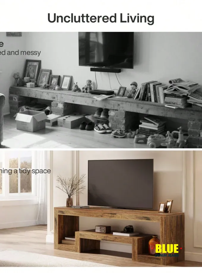 LocalTribesigns 63-Inch TV Stand For 55/60/65-Inch TVs, Farmhouse Entertainment Center With Open Storage Shelves, Rustic Brown Television Console For Living Room, Bedroom