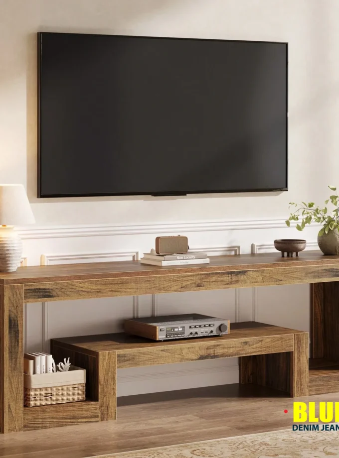 LocalTribesigns 63-Inch TV Stand For 55/60/65-Inch TVs, Farmhouse Entertainment Center With Open Storage Shelves, Rustic Brown Television Console For Living Room, Bedroom