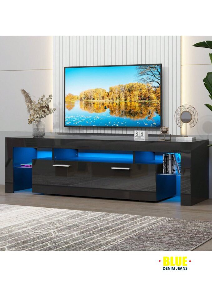 LocalTV Stand For TV Up To 70"e;, Living Room Entertainment Center With RGB LED Lights And Storage Shelves Furniture, White High Gloss TV Cabinet Console Table