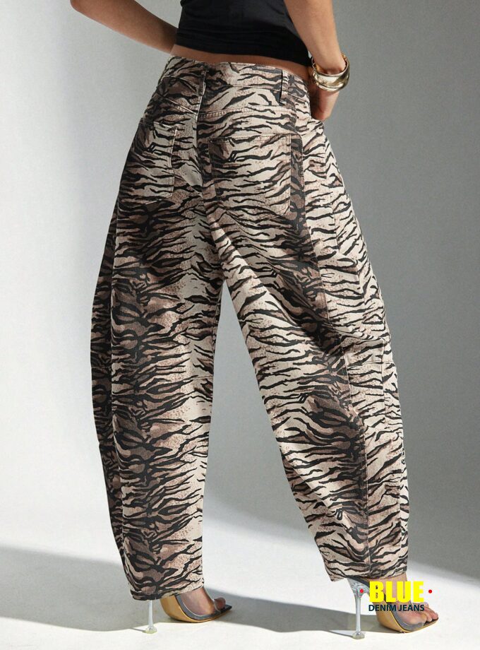 LocalDenimoi Women's Casual Distressed Animal Print Bell-Bottom Jeans