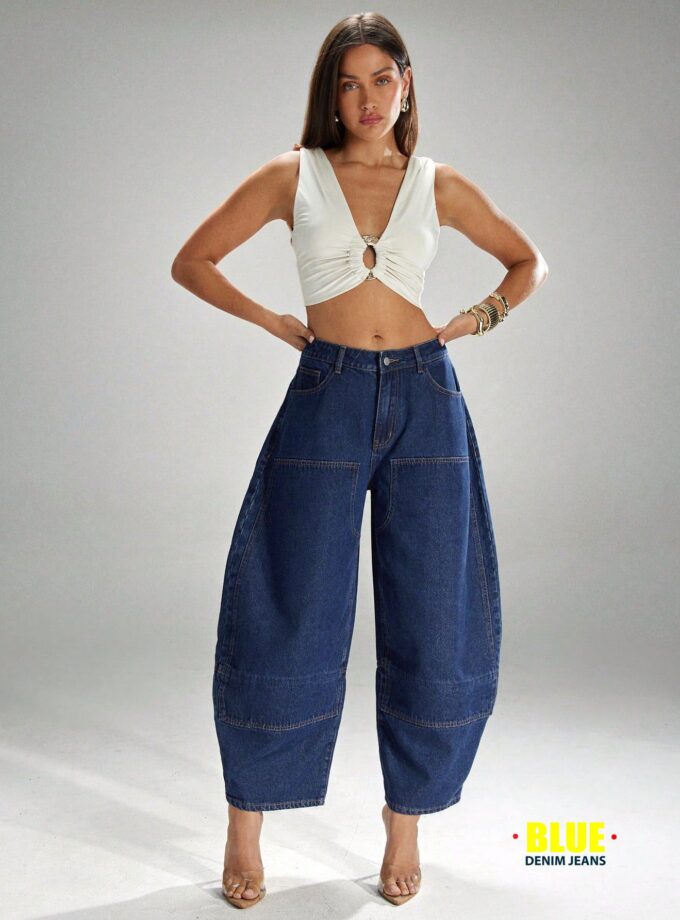 LocalDenimoi Women's Casual Washed Flared Leg Baggy Jeans