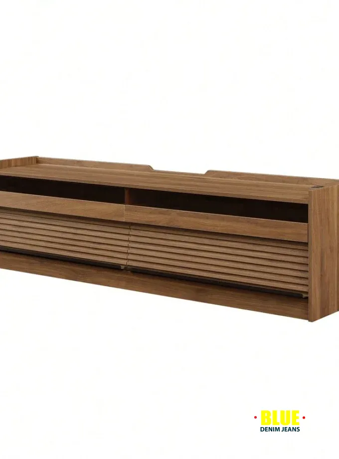 LocalMERAX Mirod Modern TV Stand With Ample Storage,4 Drawer Design With Tempered Glass ,Built-In Charging Ports And Ambient LED Lighting ,Versatile For Any Decor Style,Walnut