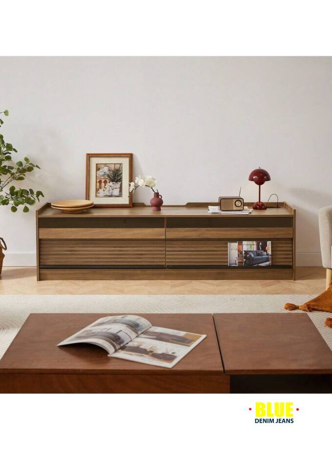 LocalMERAX Mirod Modern TV Stand With Ample Storage,4 Drawer Design With Tempered Glass ,Built-In Charging Ports And Ambient LED Lighting ,Versatile For Any Decor Style,Walnut