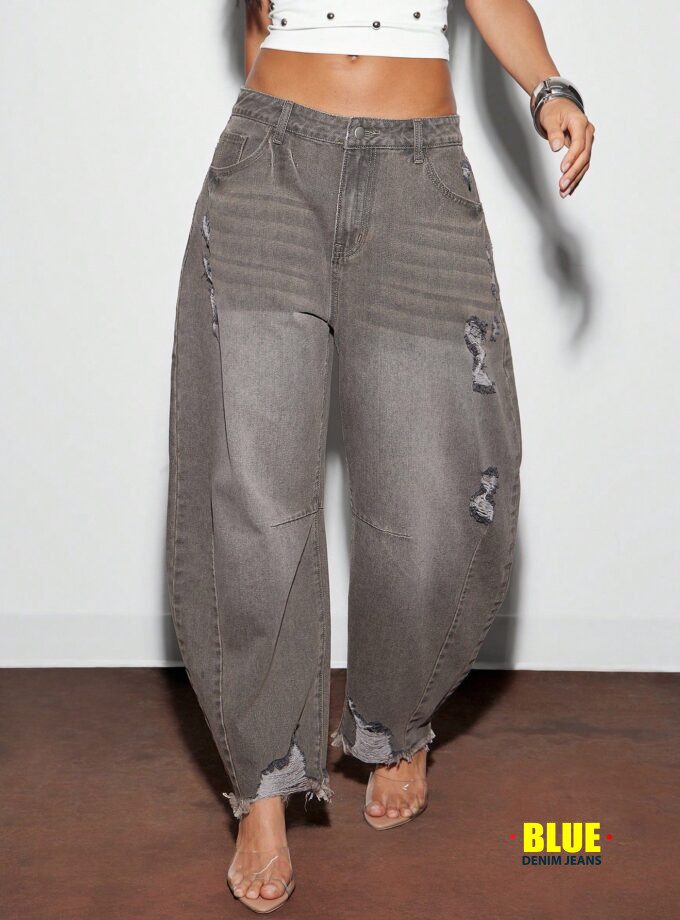 LocalDenimoi Women's Casual Distressed Animal Print Bell-Bottom Jeans