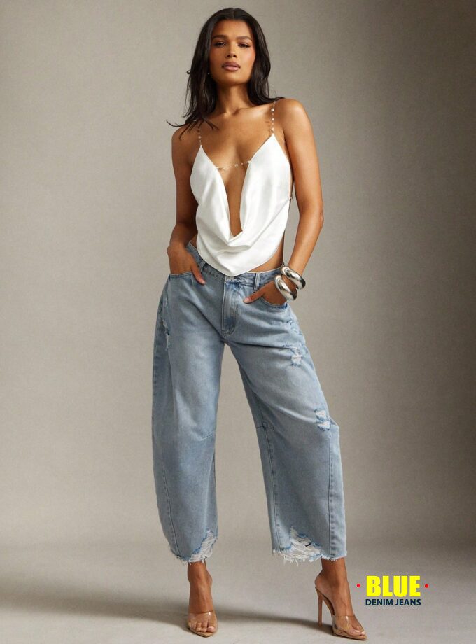 LocalDenimoi Women's Casual Distressed Animal Print Bell-Bottom Jeans