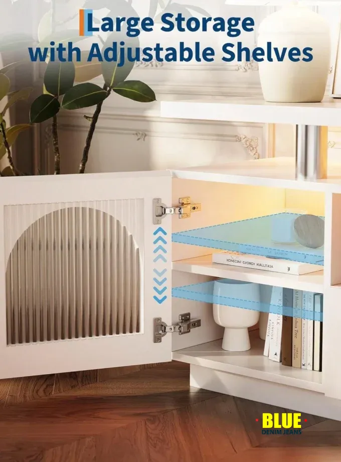 LocalTV Stand For 65 Inch TV, Modern LED TV Stands For Living Room, Power Outlet & LED Lights White Entertainment Center With Storage Cabinet And Large Drawer, TV Console For Living Room, Bedroom