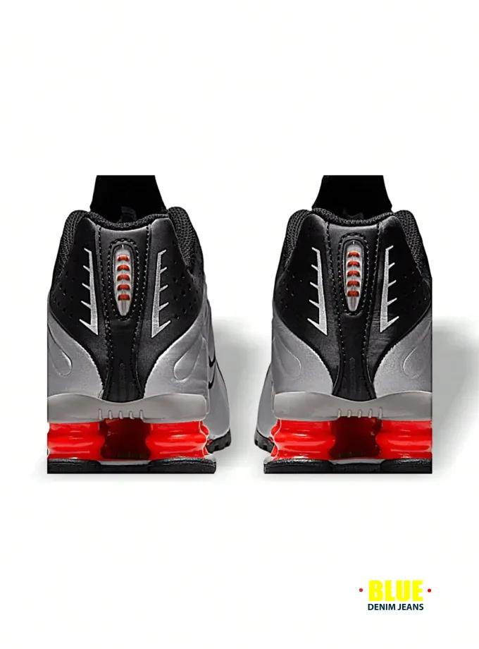 LocalNike Shox R4 Series WomenGS Sneakers Sports Sweat Absorption Breathable Comfort Good Elasticity Logo Versatile School Silver Black CW2626-005