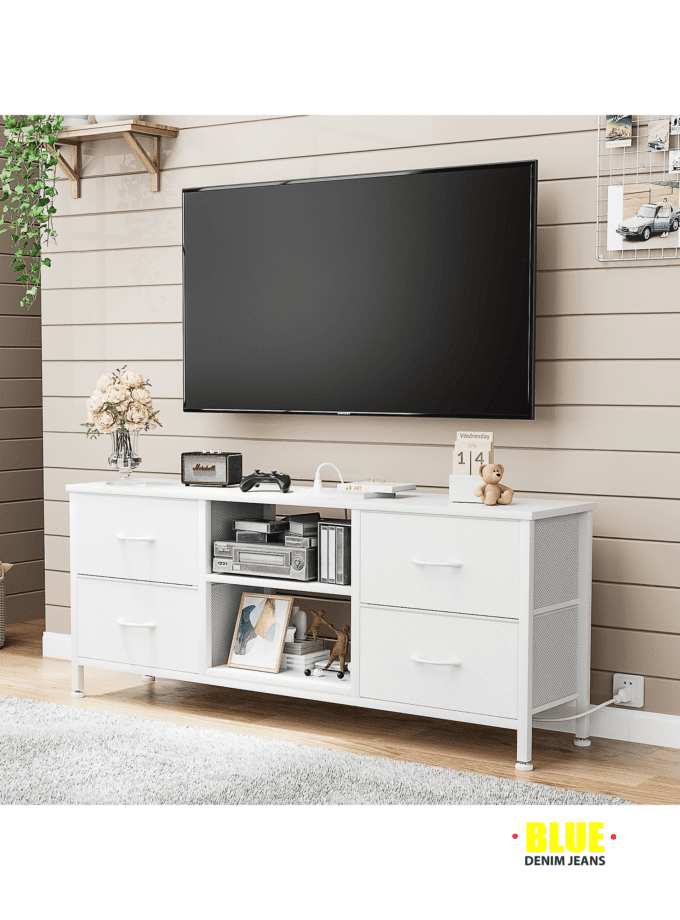 LocalGIKPAL Dresser TV Stand For 50'' TV, Fabric Dresser With 4 Drawers And Power Outlet, Modern Entertainment Center With Open Shelves For Living Room, Brown